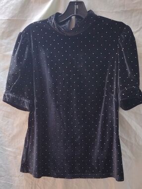 Nanette Lepore Black Velvet Top with Gold Dot Accents